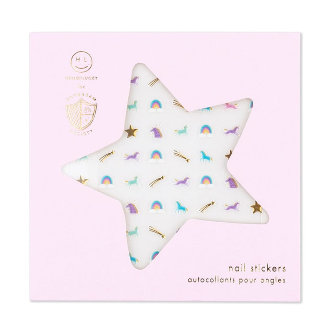 "Unicorn + Rainbows Nail Stickers - Set of 1 Sheet, 100 Nail Stickers" - Party Favors in multicolor by Jollity and Co