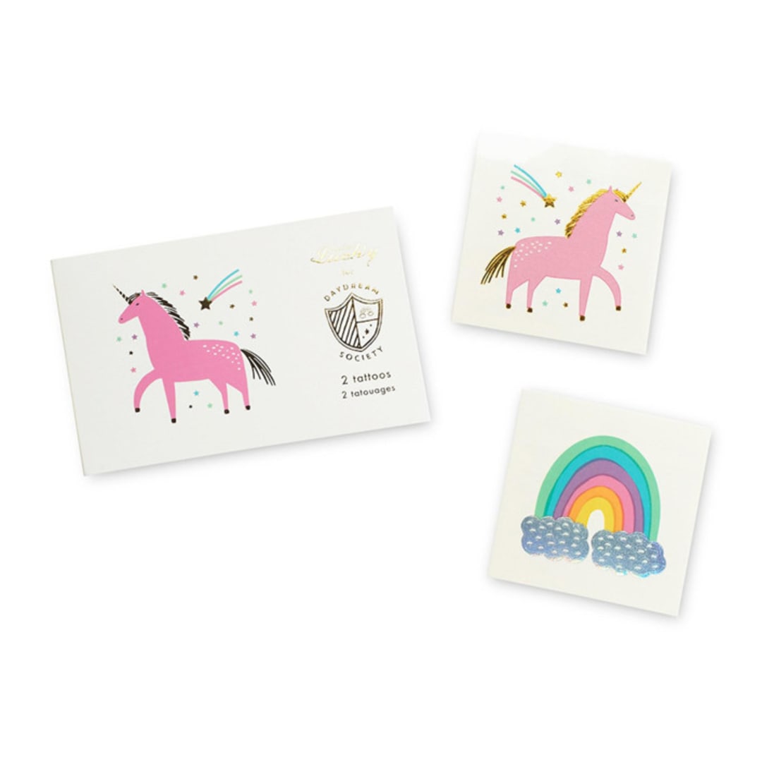 "Unicorn + Rainbows Temporary Tattoos - Pack of 2" - Party Favors in multicolor by Jollity and Co