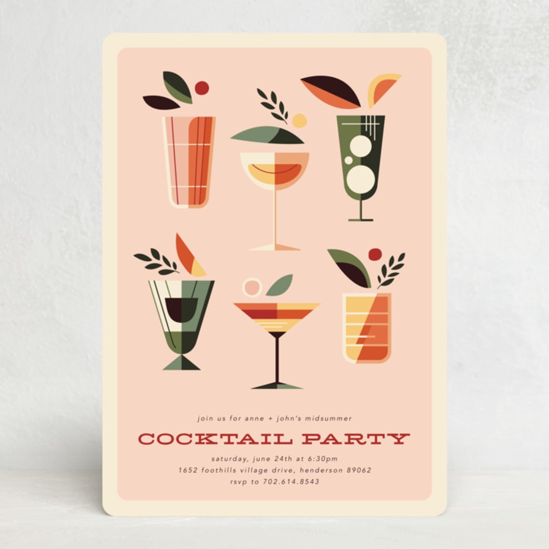 "Mid Mod Party" - Party Invitations in Peach Fizz by Three Kisses Studio - Front