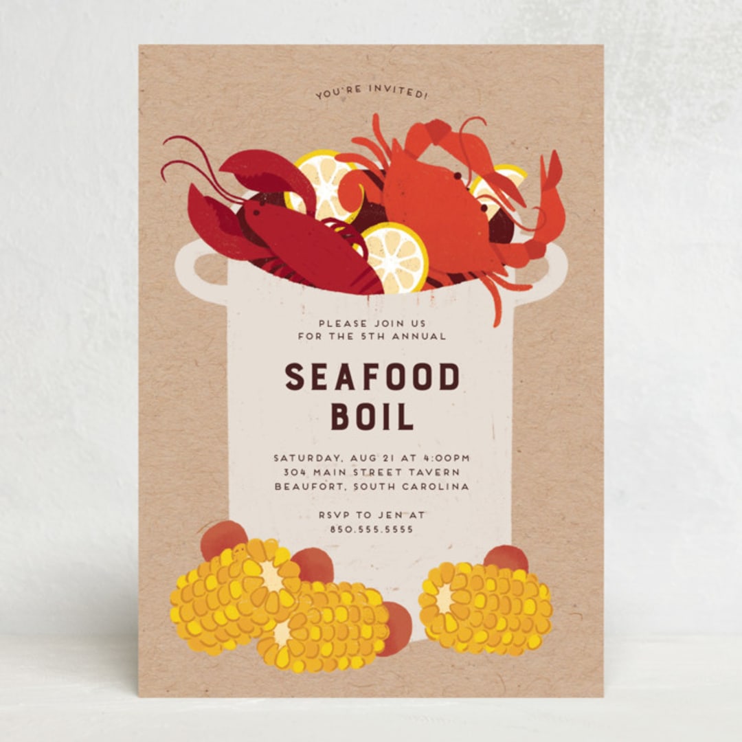 "Seafood Boil" - Party Invitations in Kraft by Rebecca Smith - Front