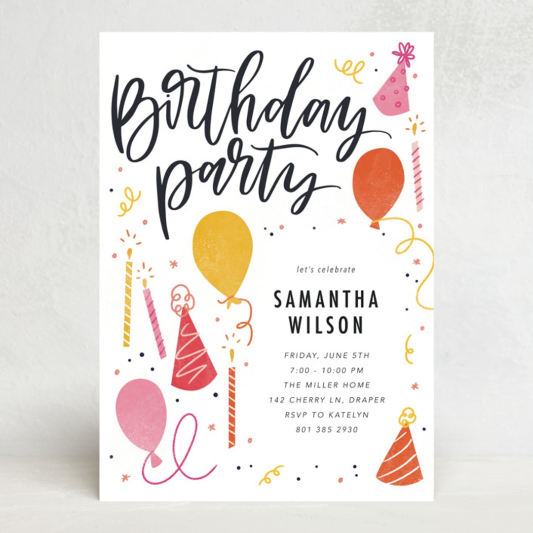 "Birthday Script" - Party Invitations in Cake by Stephanie Hawkes - Front