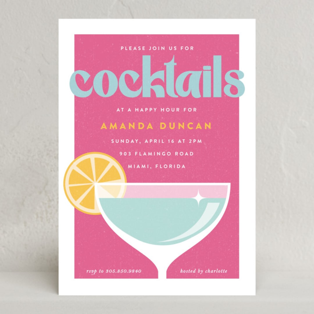 "Modern Cocktails" - Party Invitations in Flamingo by Maria Alou - Front