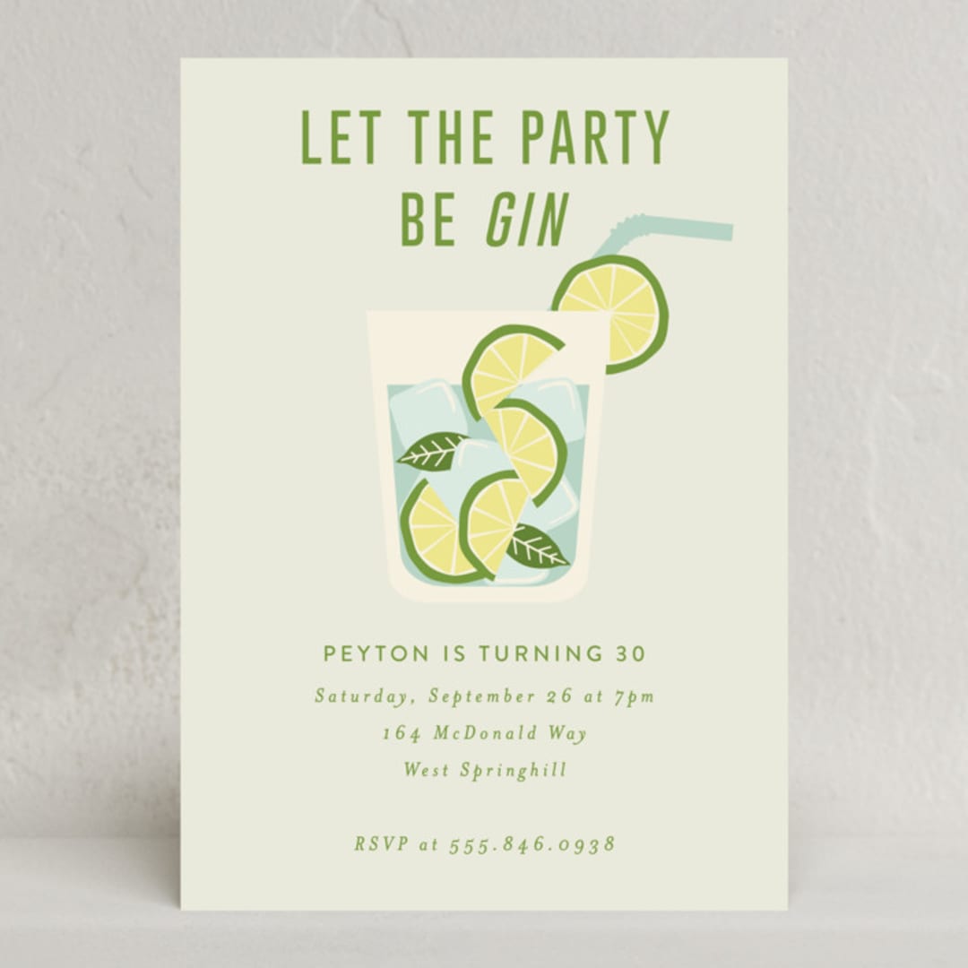 "Be Gin" - Party Invitations in Icy Lime by Kampai Designs - Front