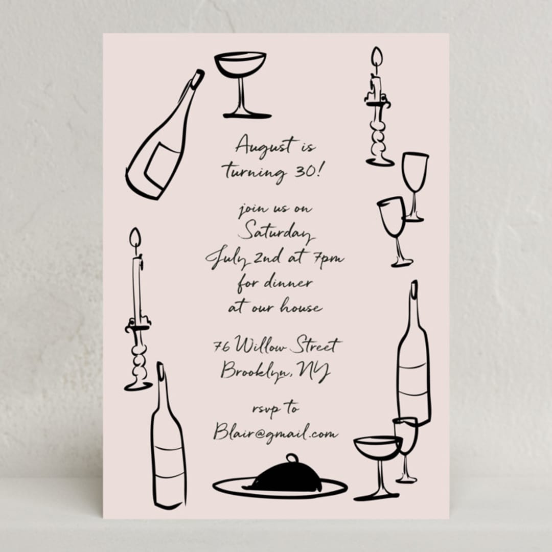 "Wine and Dine" - Party Invitations in Nude by Ani Somi - Front