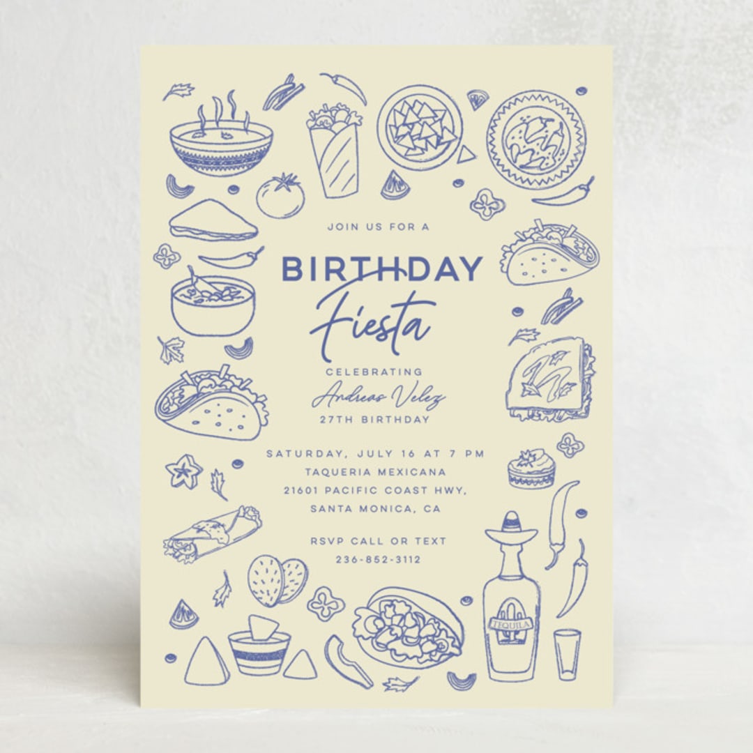 "Tacos & Tequila" - Party Invitations in Blueberry by Sherley Ferreira - Front