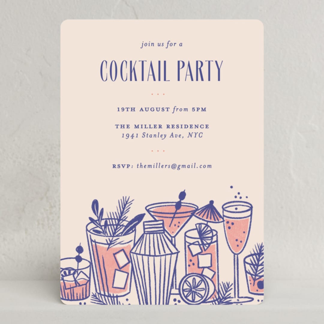 "Summer Cocktails" - Party Invitations in Berry by Bethan - Front