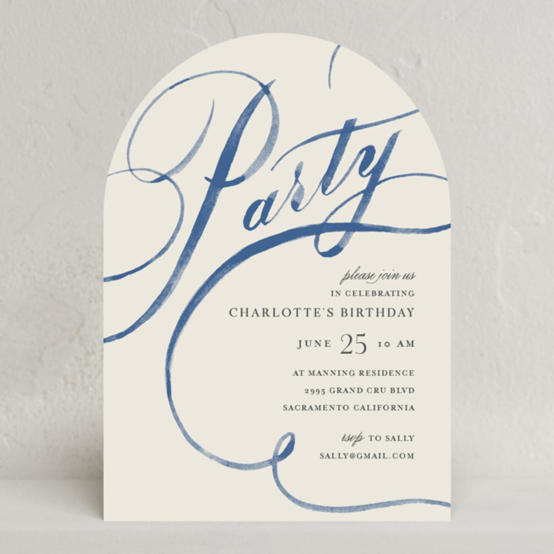 "Watercolor Lettering" - Party Invitations in Navy by Shannon Chen of Four Wet Feet Studio - Front