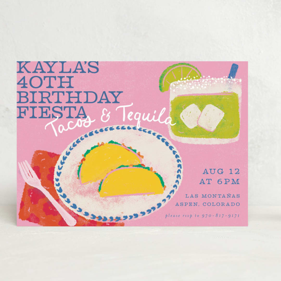 "Tacos and Tequila" - Party Invitations in Rosa by Jenna Holcomb - Front