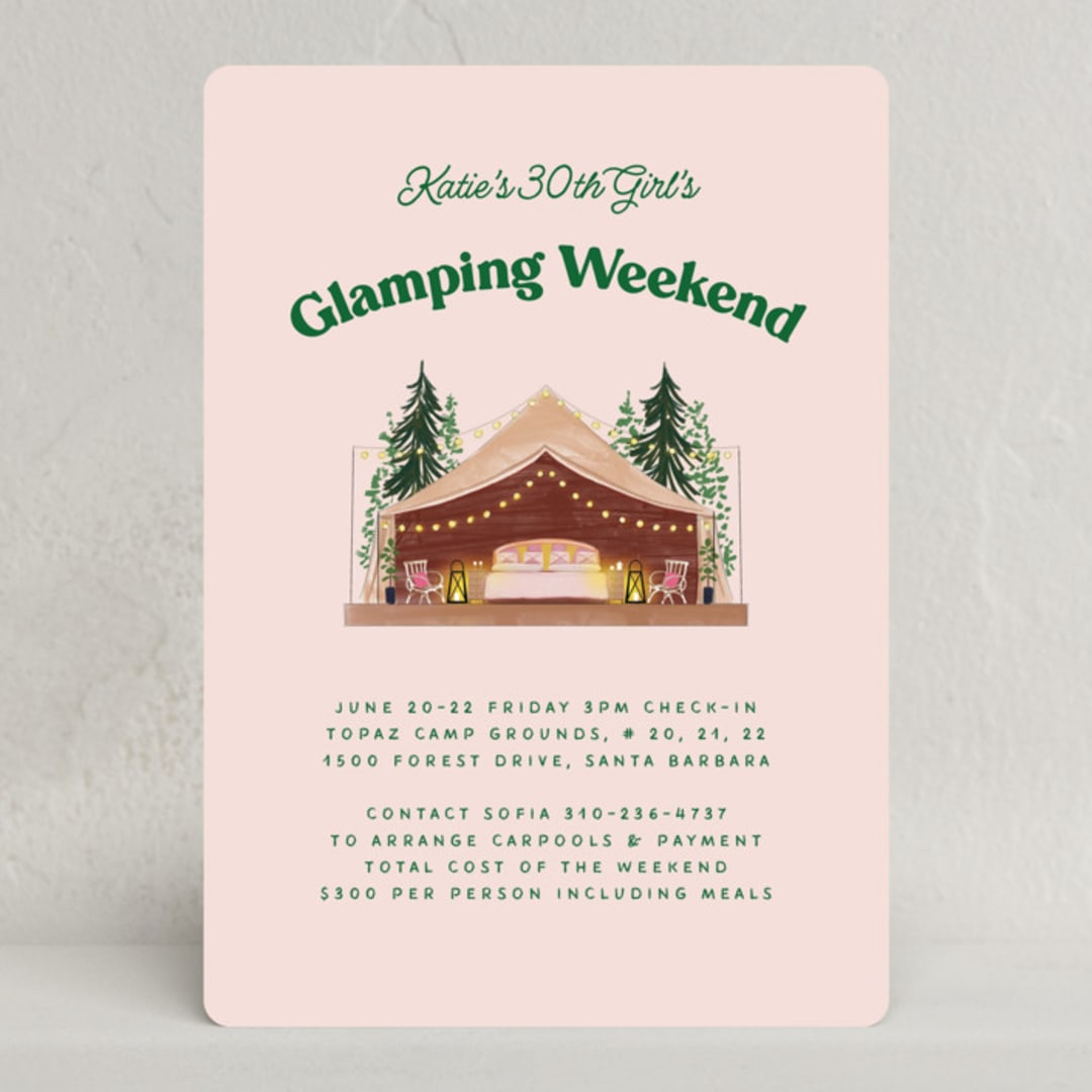 "Glamping" - Party Invitations in Blush by Becky Nimoy - Front