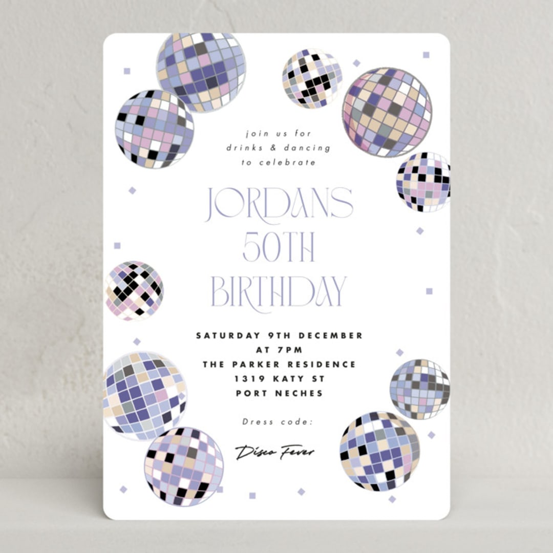 "Disco Fever" - Party Invitations in Skyline by Corinne Malesic - Front