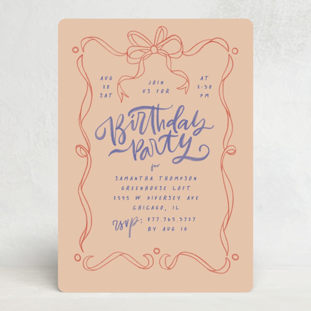 "watercolor ribbon" - Party Invitations in Coral by Anastasia Makarova - Front