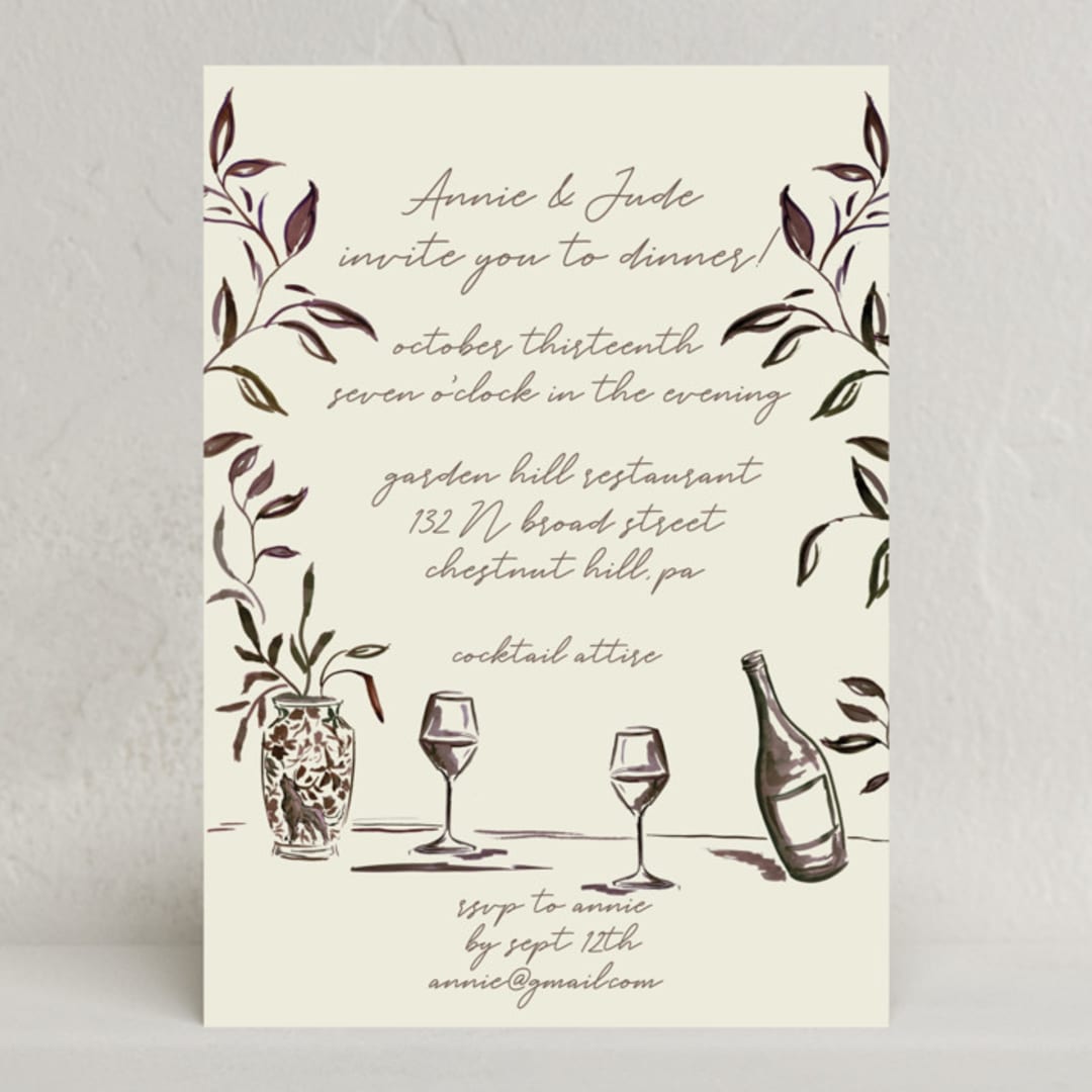 "Vine, Wine, and Dine" - Party Invitations in Cream by West Foglia - Front