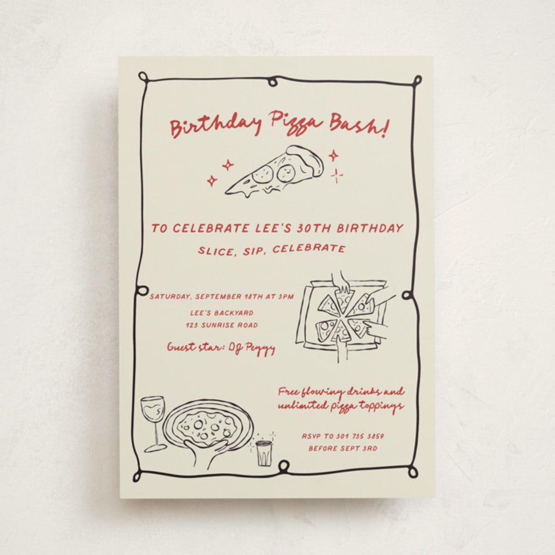 "Pizza Birthday Bash" - Party Invitations in Noir by Kartika Paramita - Front