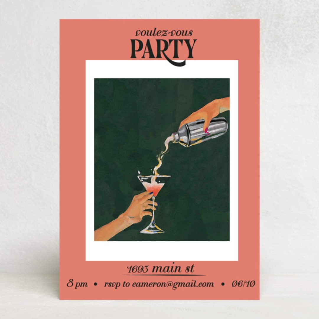 "voulez-vous pink and green" - Party Invitations in Coral by RM Design Works - Front