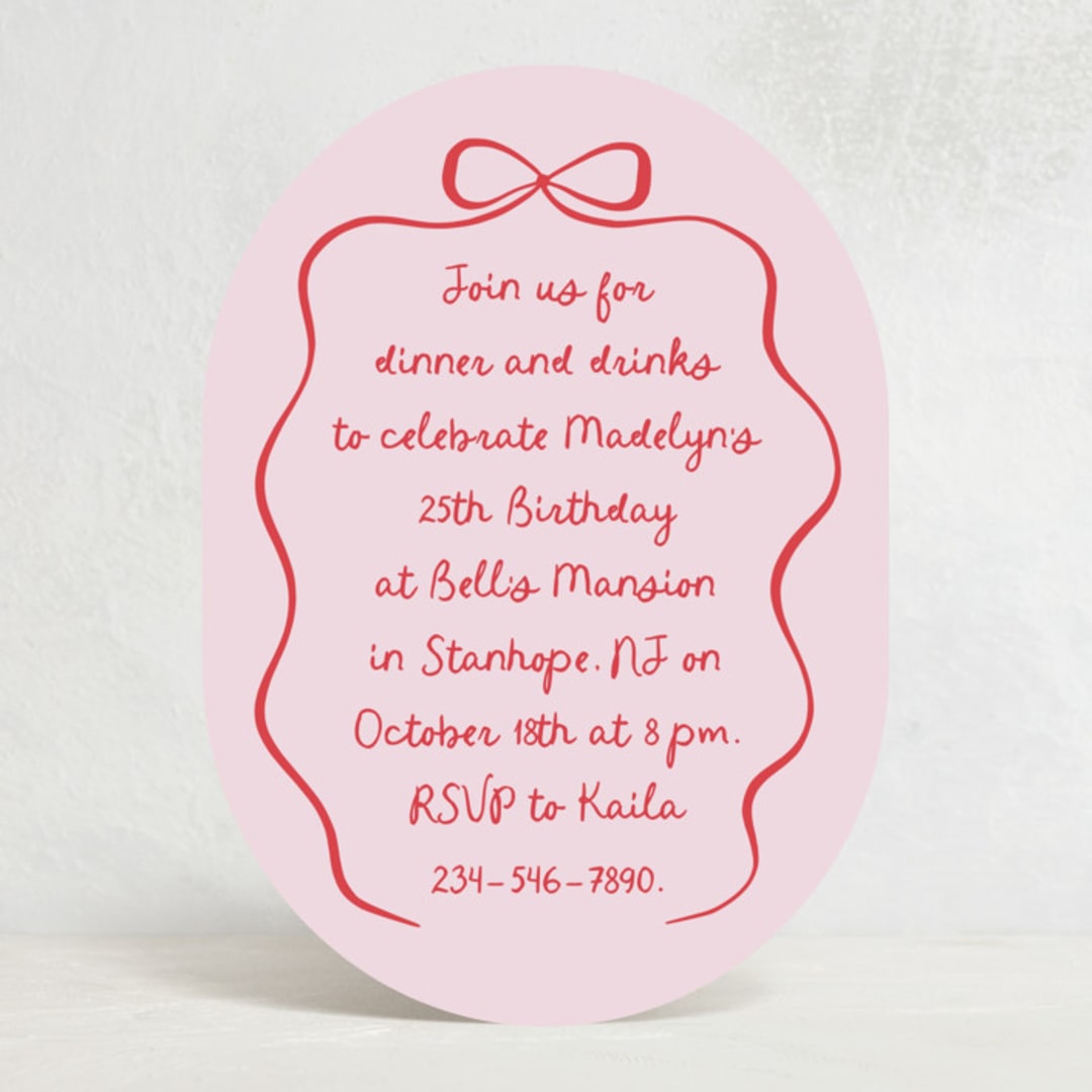 "Birthday Bow" - Party Invitations in Raspberry by Randi Cirelli - Front