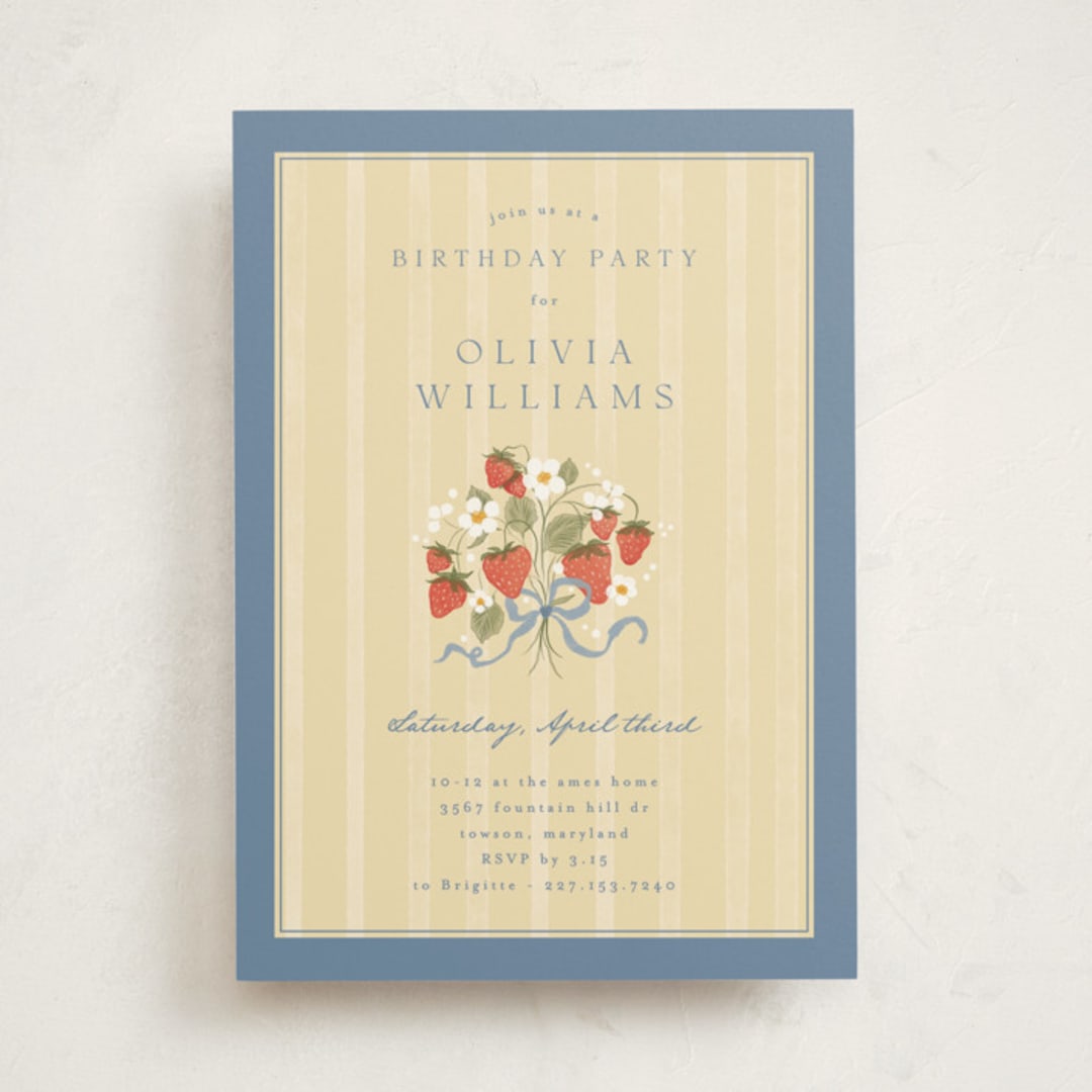 "Strawberry Sunshine" - Party Invitations in Blueberry by Erin L. Wilson - Front