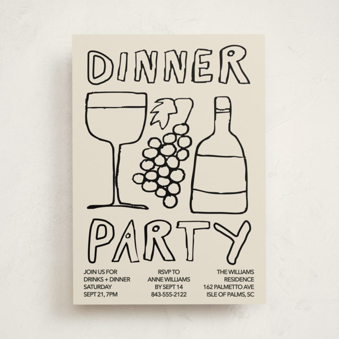 "Dinner Doodles" - Party Invitations in Bone by Inkblot Design - Front