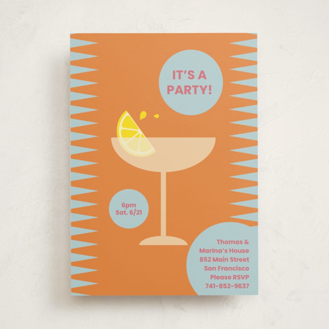 "It's Cocktail Time!" - Party Invitations in Peach by Janine Hunn Art - Front