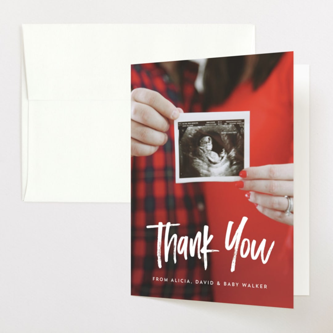 "Keeping it Real" - Pregnancy Announcement Thank You Cards in Cotton by Lea Delaveris - Front