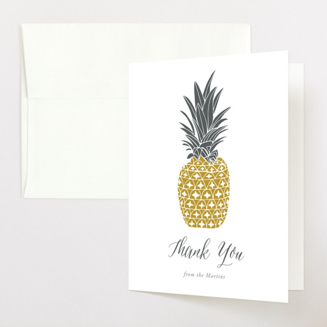 "Guilded Pineapples" - Pregnancy Announcement Thank You Cards in Pineapple by Beth Schneider - Front