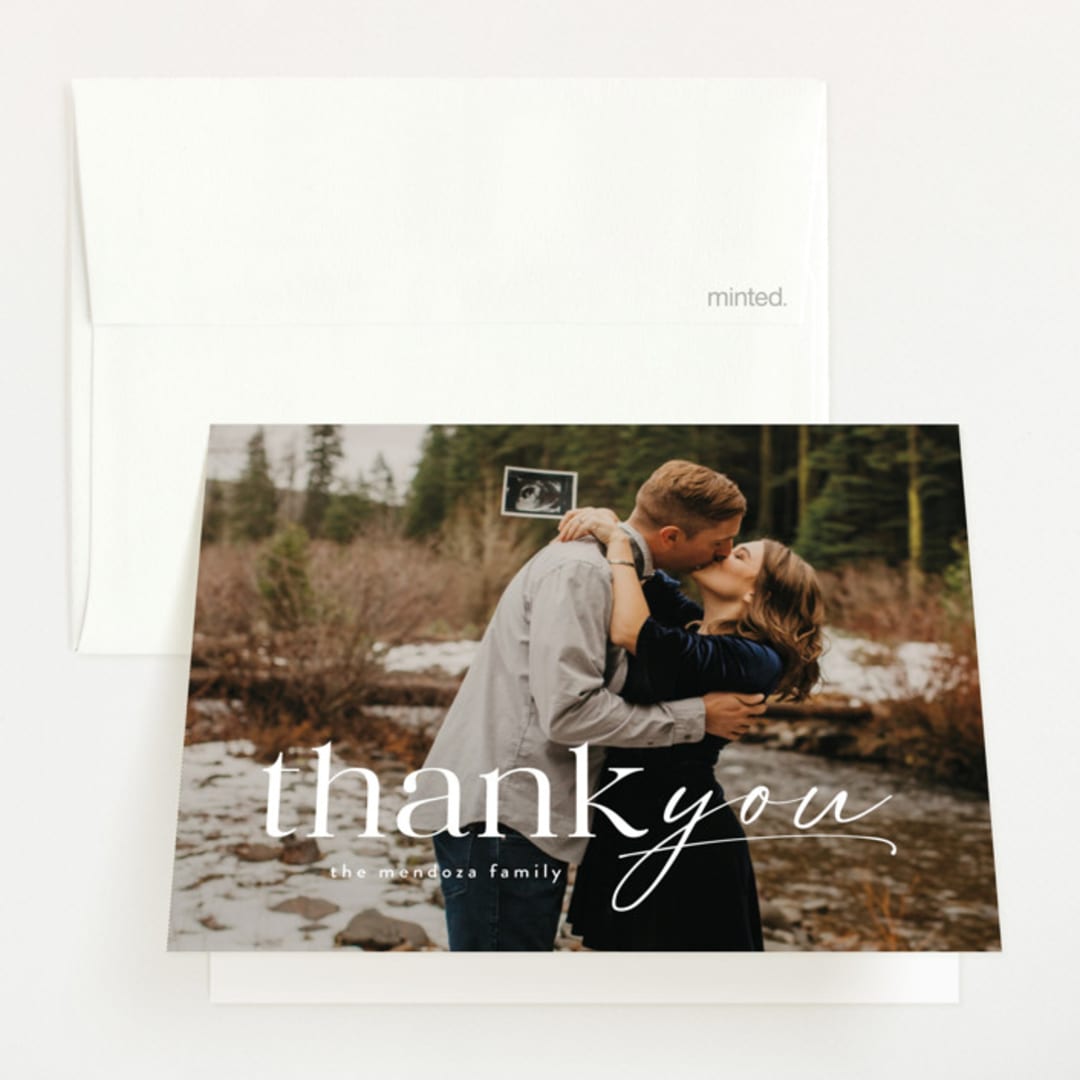 "Three to be" - Pregnancy Announcement Thank You Cards in Flour by Lea Delaveris - Front
