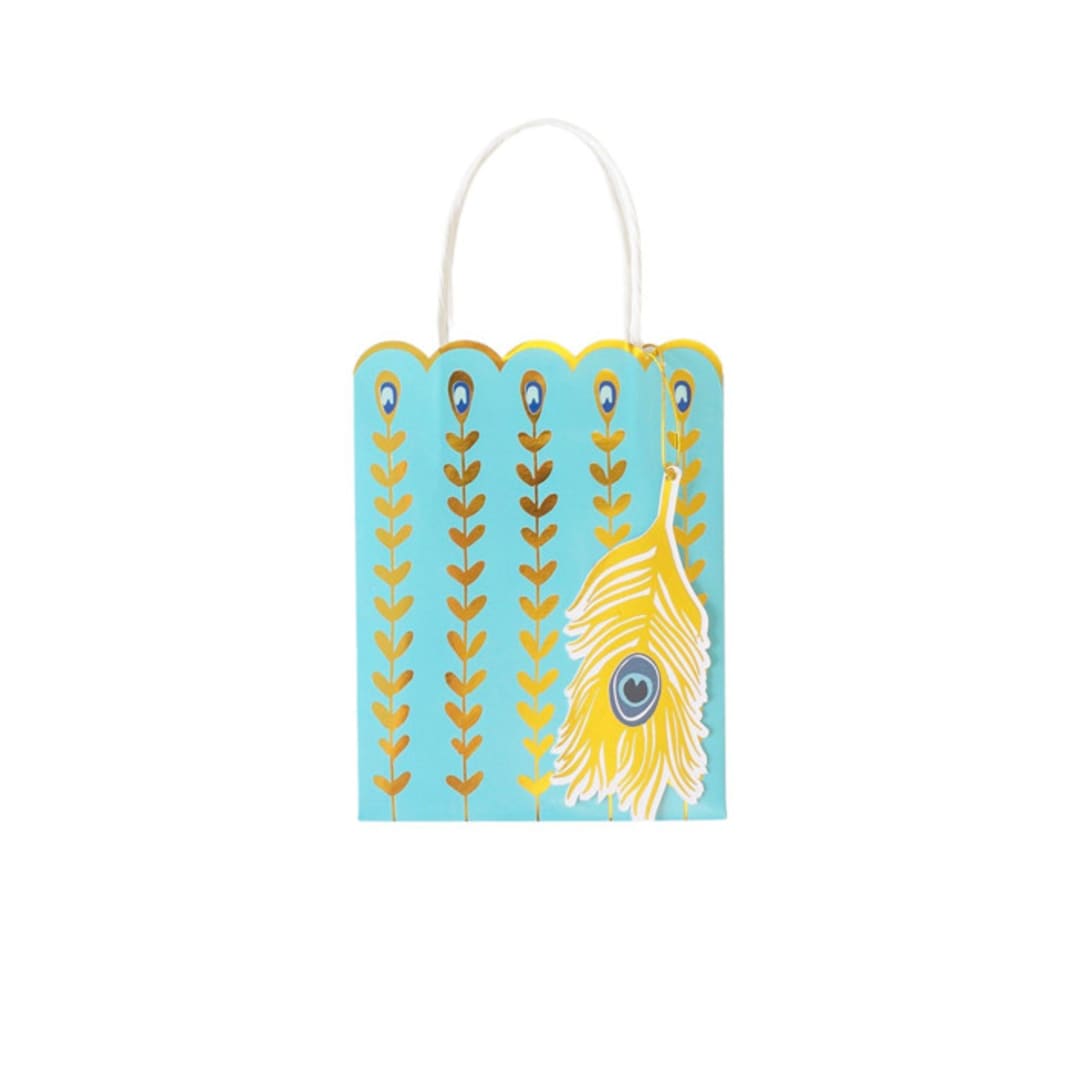 "Peacock Feather Gift Bag - Pack of 4" - Party Favor Bags in blue by MA FÊTE