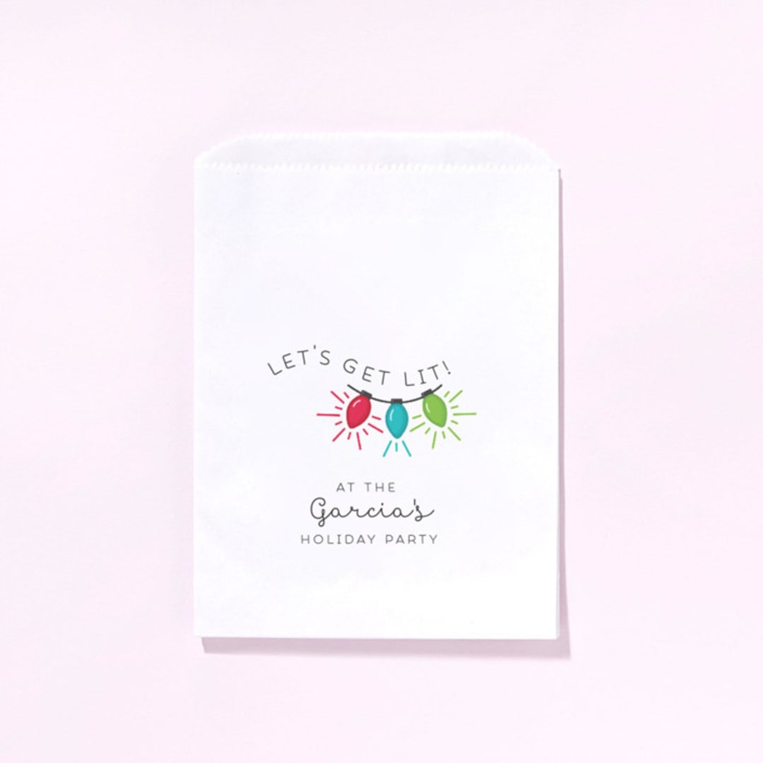 "Custom Get Lit Holiday Favor Bag, set of 50" - Party Favor Bags in white by ForYourParty