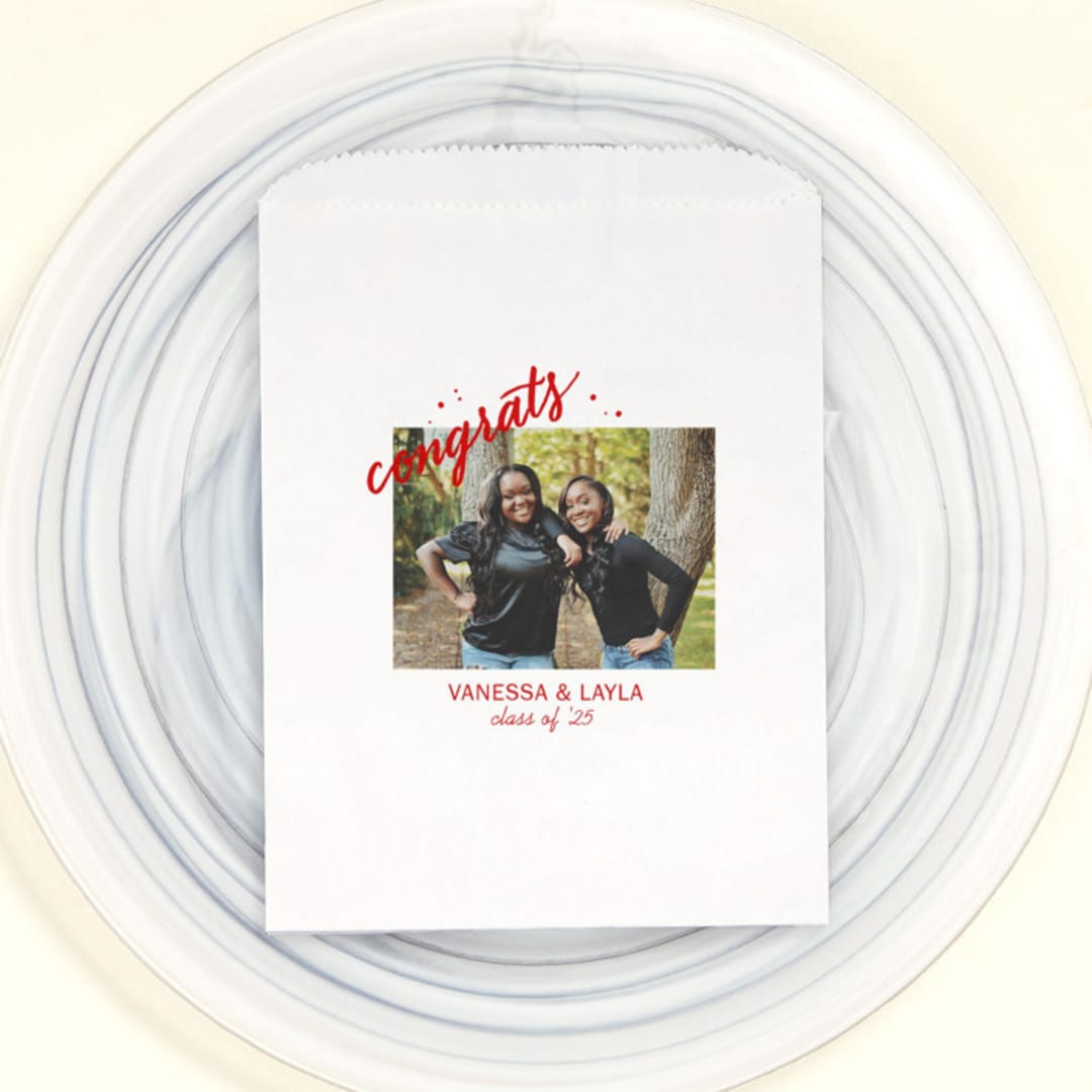 "Congrats Grad Confetti Custom Photo Party Bag, set of 25" - Party Favor Bags in white by ForYourParty