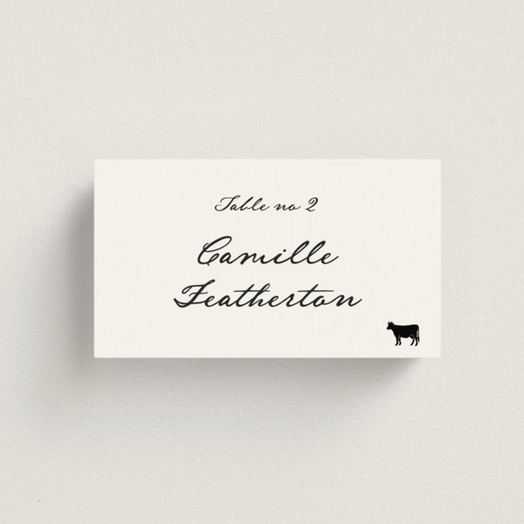 "the classic" - Place Cards - Beef in Onyx by Benita Crandall - Front with Free Guest Printing