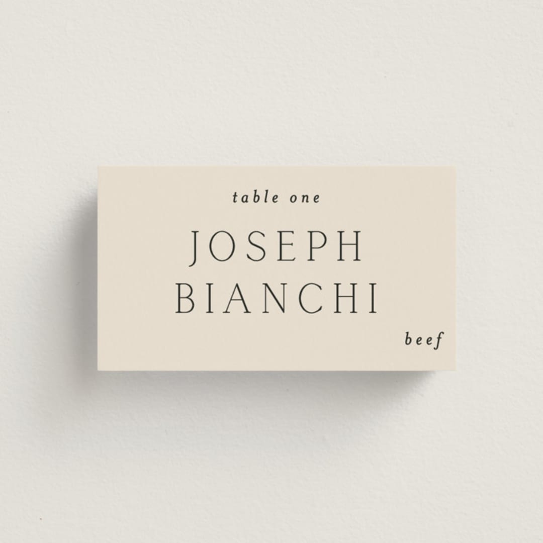 "In Love" - Place Cards - Beef in Linen by Vanessa Doyle - Front with Free Guest Printing