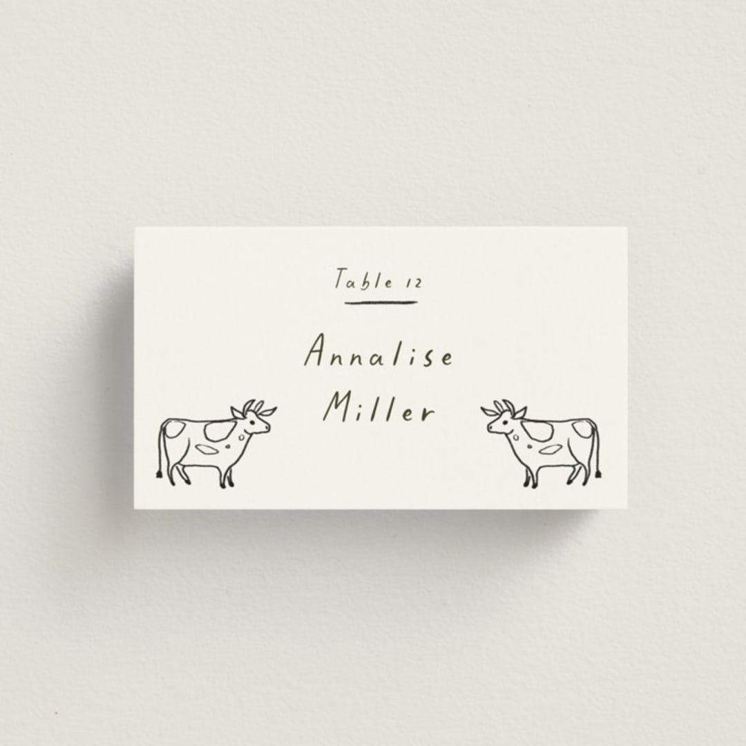 "Bon Vivant" - Place Cards - Beef in Charcoal by Ani Somi - Front with Free Guest Printing