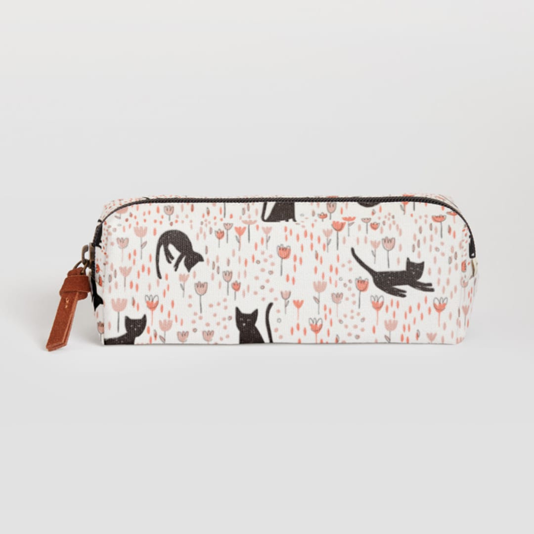 "Meadow Cats" - Pencil Case in Black Kitty by Betsy Siber - Pencil Case