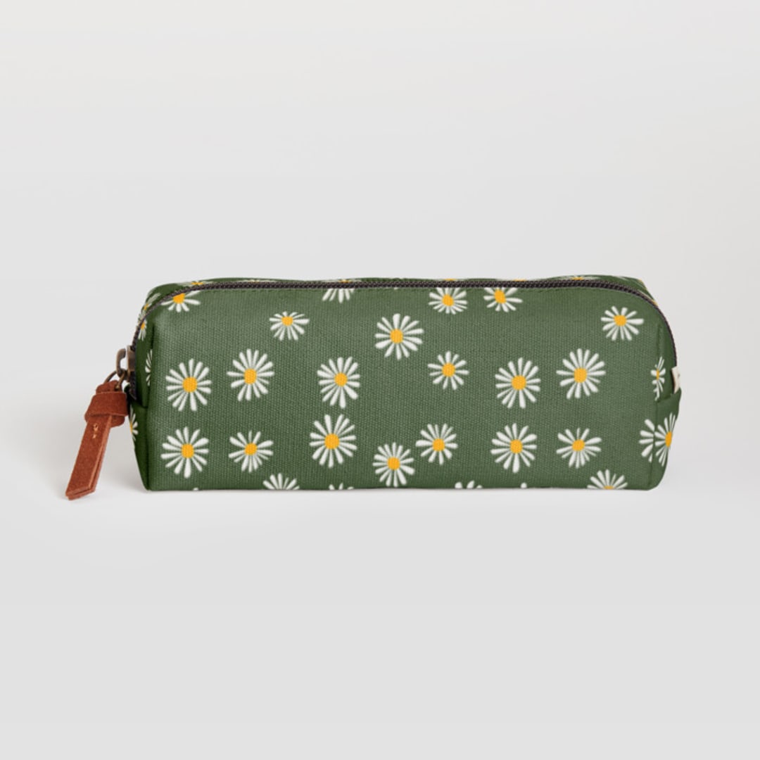 "Lazy Daisy" - Pencil Case in Sage by Jessie Steury - Pencil Case