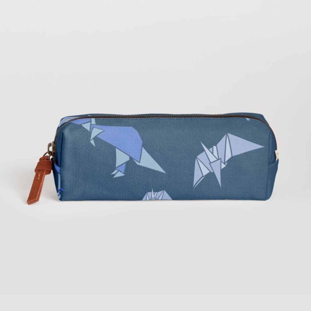 "Dinogami" - Pencil Case in Indigo by Tamara Hilje - Pencil Case