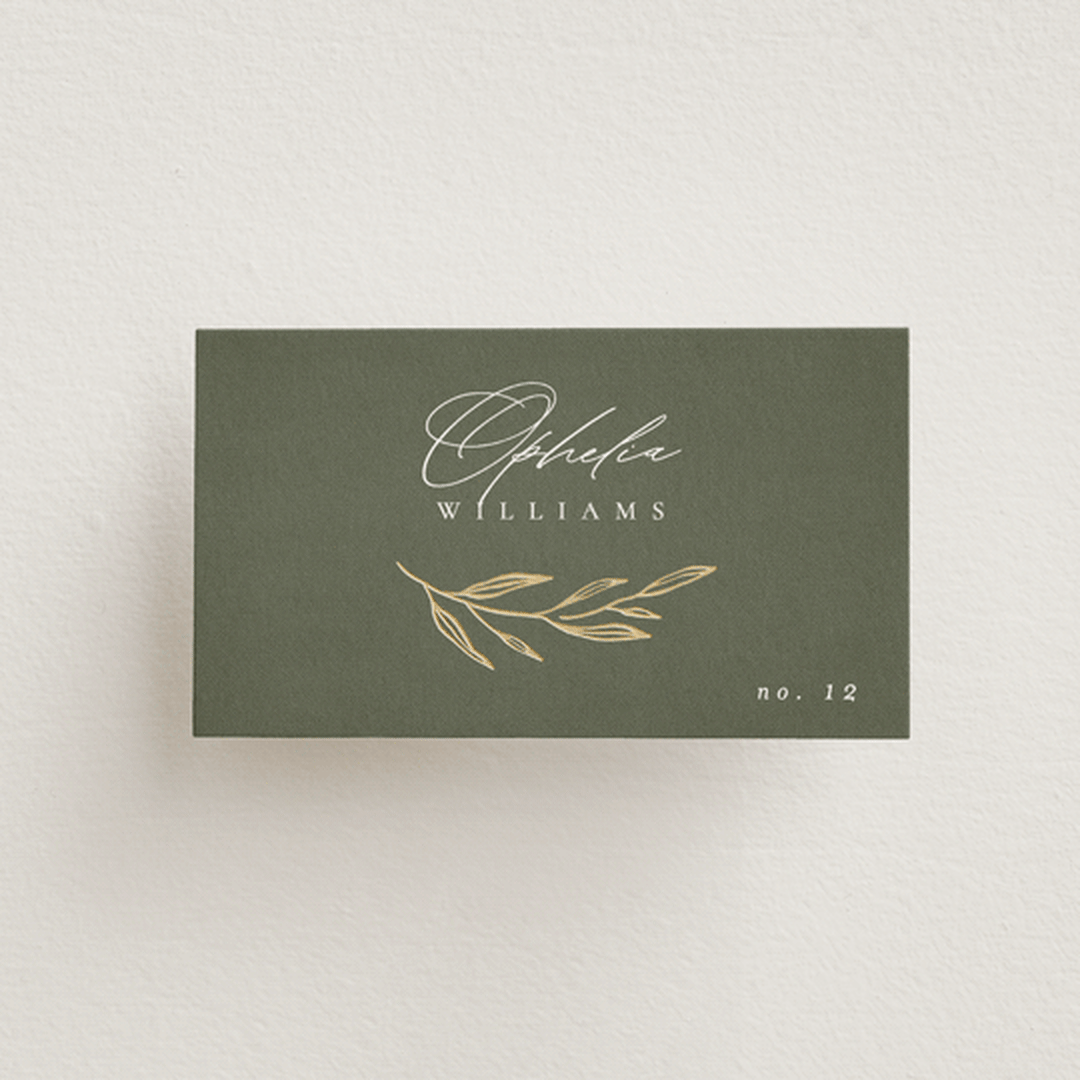 "Leaves" - Place Cards in Moss by Kelly Schmidt - Front with Free Guest Printing