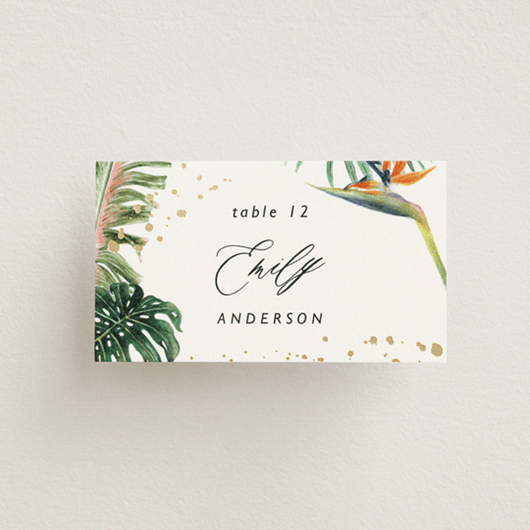 "Our Paradise" - Place Cards in Tropical by Elly - Front with Free Guest Printing