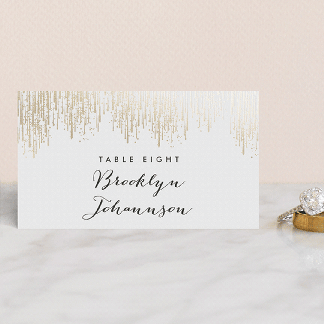 "Sparkle + Shine" - Place Cards in Snow by Kristie Kern - Front with Free Guest Printing