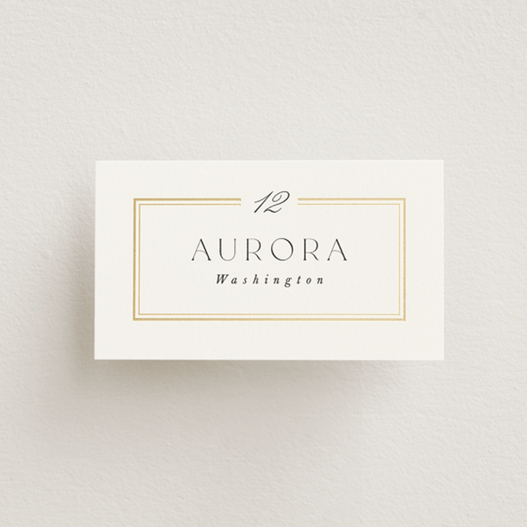 "Elegant Type" - Place Cards in Pearl by Leah Bisch - Front with Free Guest Printing