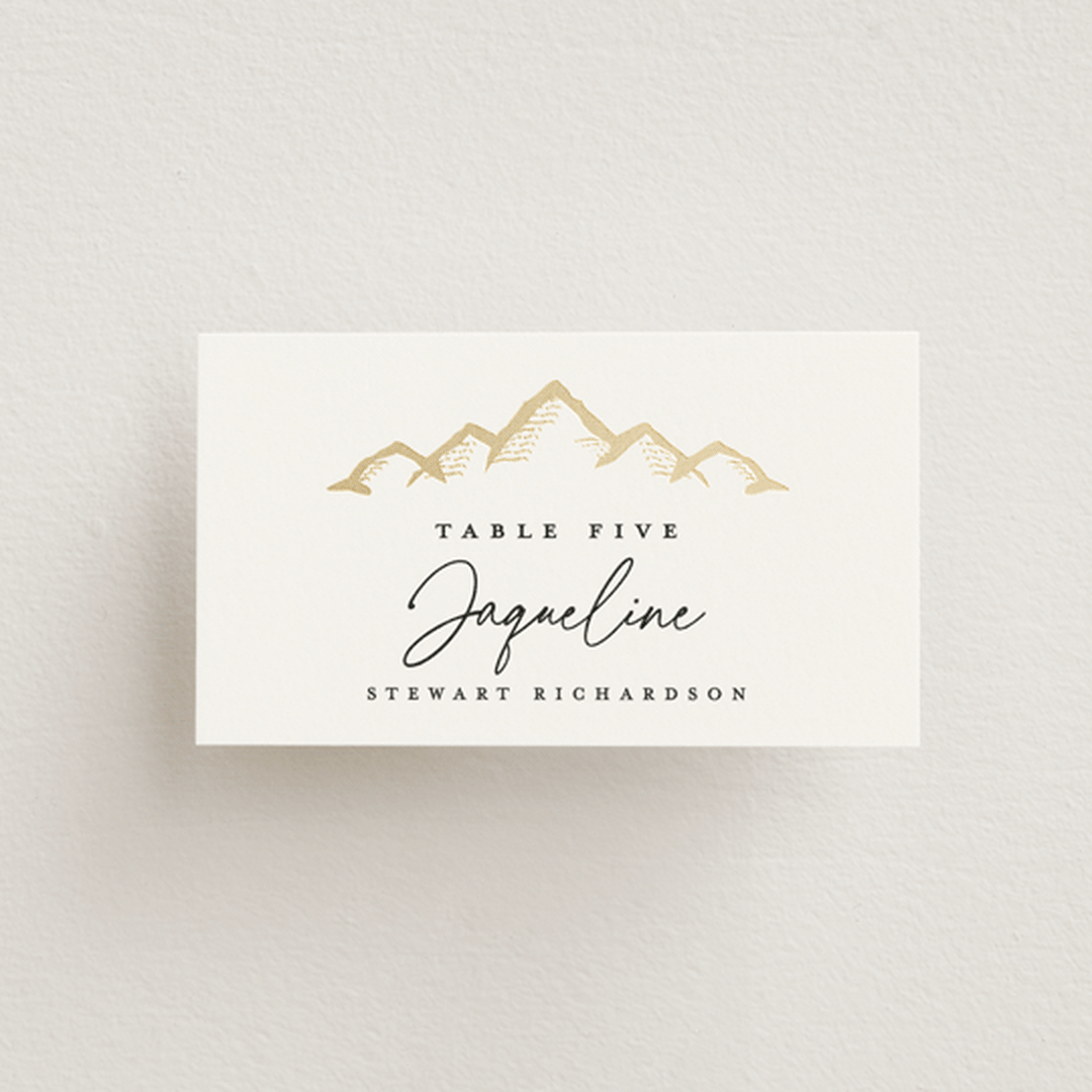 "Summit Serenity" - Place Cards in Quartz by Ana de Sousa - Front with Free Guest Printing