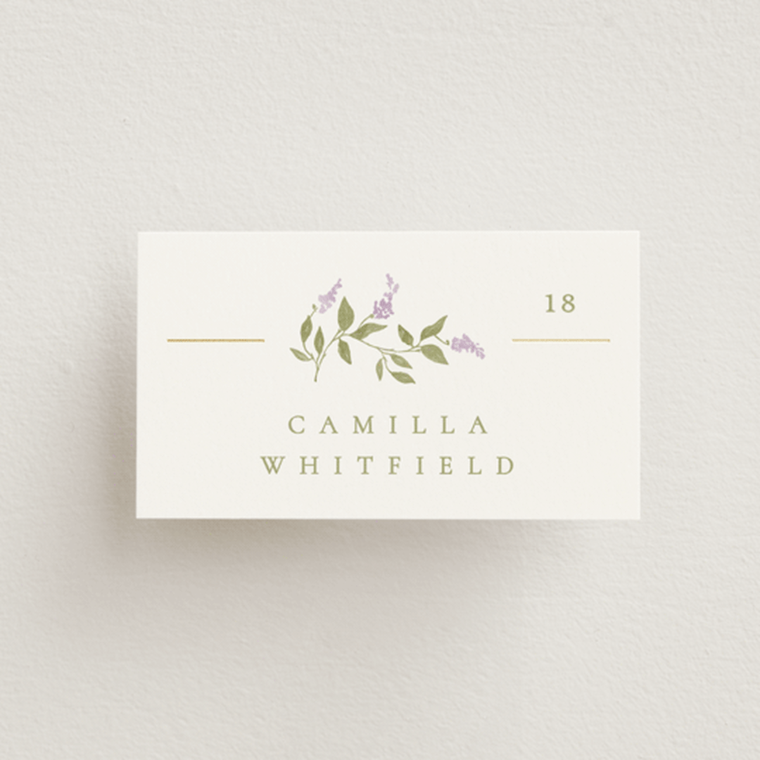 "Marmont" - Place Cards in Lilac by Kristie Kern - Front with Free Guest Printing