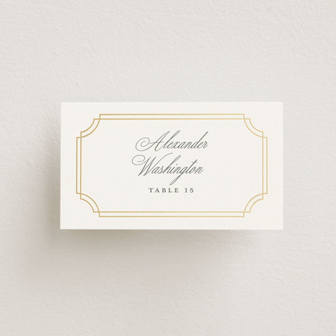 "Formally" - Place Cards in Mist by Sarah Brown - Front with Free Guest Printing