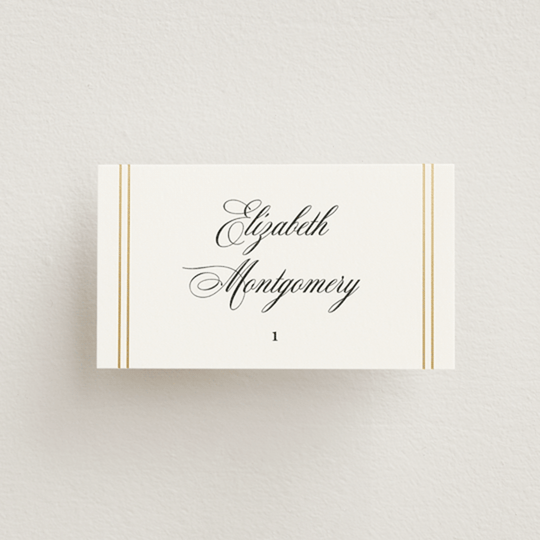 "Scripted Striped" - Place Cards in Silk by Carolyn MacLaren - Front with Free Guest Printing