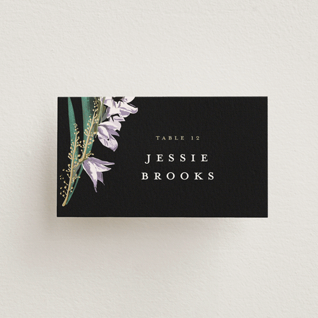 "Bold Bouquet" - Place Cards in Midnight by Susan Moyal - Front with Free Guest Printing