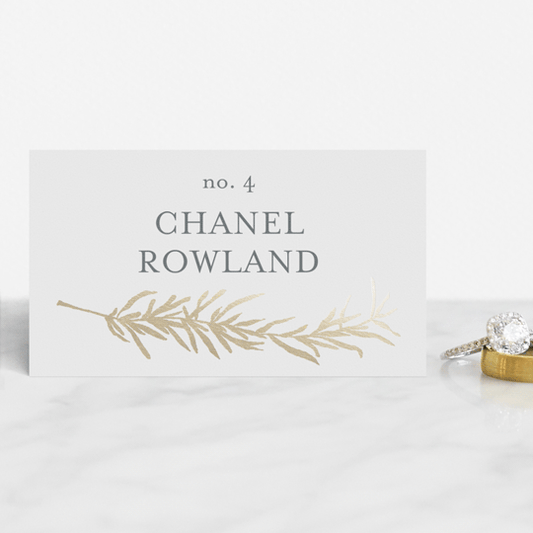 "Simple Sprigs" - Place Cards in Golden by Erin Deegan - Front with Free Guest Printing