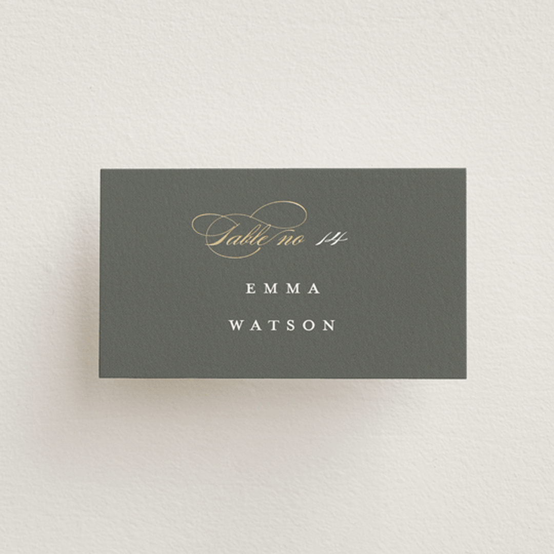 "raffiné" - Place Cards in Obsidian by Benita Crandall - Front with Free Guest Printing