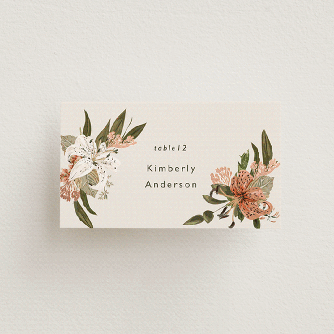 "Delicate" - Place Cards in Terracotta by Susan Moyal - Front with Free Guest Printing