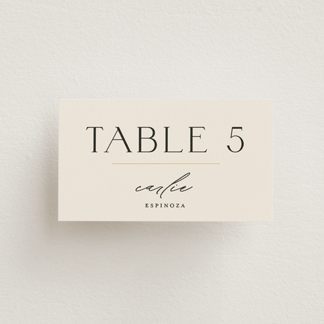 "Modernist Monogram" - Place Cards in Latte by Christie Garcia - Front with Free Guest Printing