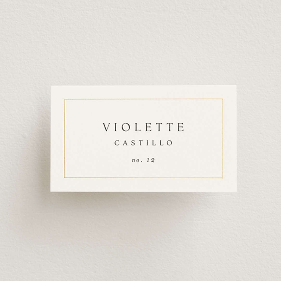 "Framed Monogram" - Place Cards in Silk by Kelly Schmidt - Front with Free Guest Printing