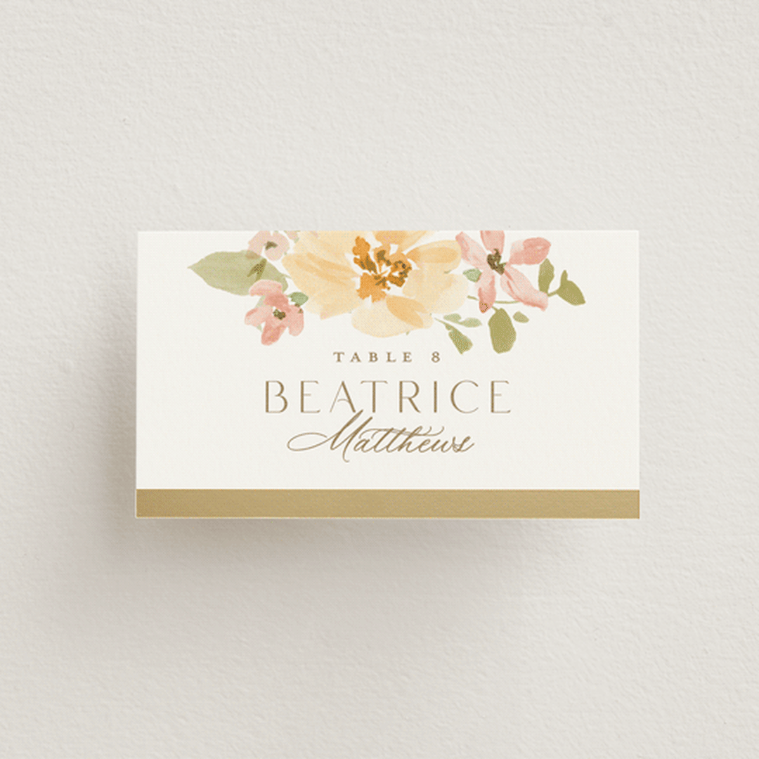 "Jardin" - Place Cards in Carnation by Everett Paper Goods - Front with Free Guest Printing