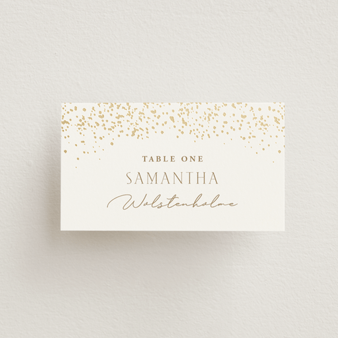"Effervescent" - Place Cards in Dove by Meggy Masters - Front with Free Guest Printing